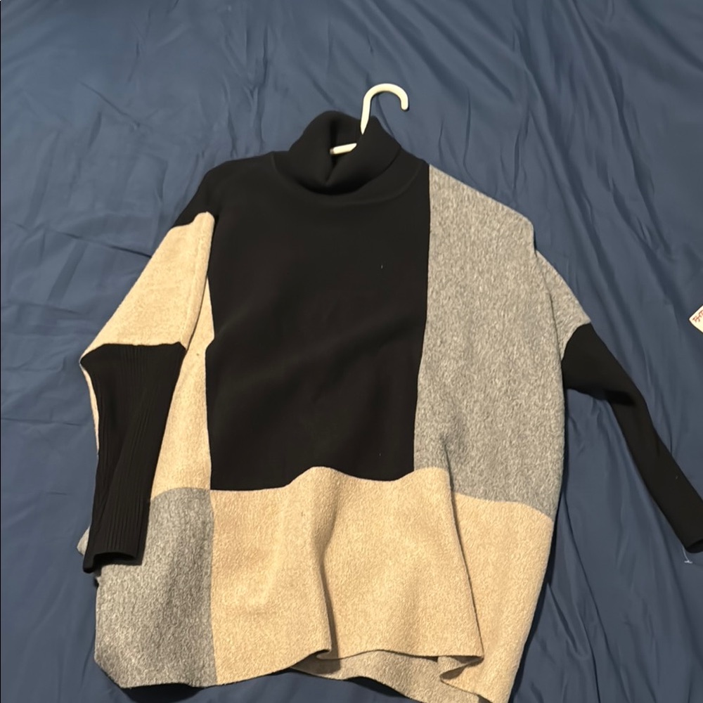 Joseph A Black and Gray Cowl Neck Sweater